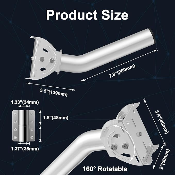 Universal Antenna Pole Mount Bracket, 12" Adjustable J Mounting Brackets for Stalink Gen 2 & Mini, Weather Station, TV/AF Antennas, Wireless Bridge, Access Point, WiFi Booster Extender