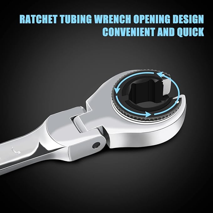 LOSCHEN】1PCS 5/16 Open Flex-Head Ratcheting Wrench, SAE Ratcheting Spanner with 72 Teeth, Chrome Vanadium Steel Tubing Ratchet Spanner