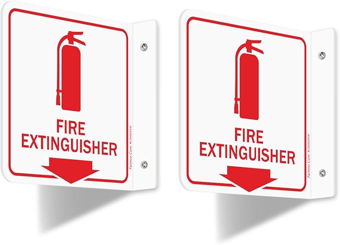 Faittoo Fire Extinguisher Sign, 2 Pack Fire Extinguisher with Down Arrow - 6 x 6 Inches Acrylic Plastic, 2 Pre-Drilled Holes, Includes Matching Screws, Easy To Mount, Use for Home Office/Business