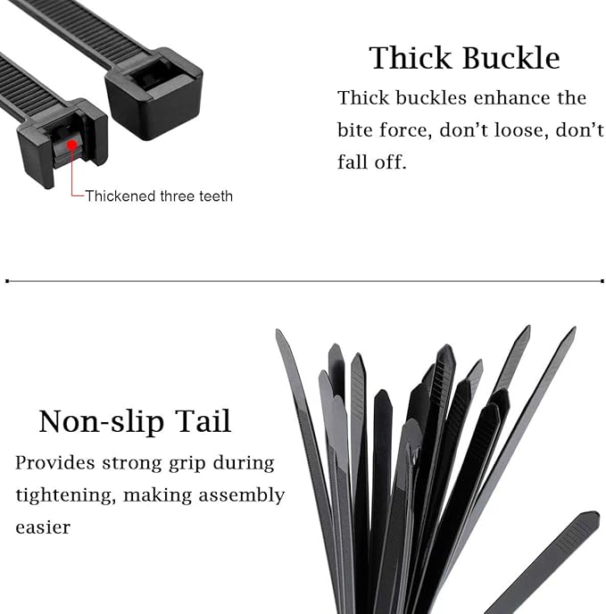 Zip Ties Heavy Duty 16inch 100 Pack, ECRAB Industrial Large Zip Cable Ties 175 Pounds Strong Nylon Self-Locking Outdoor Wire Ties Wraps - Black