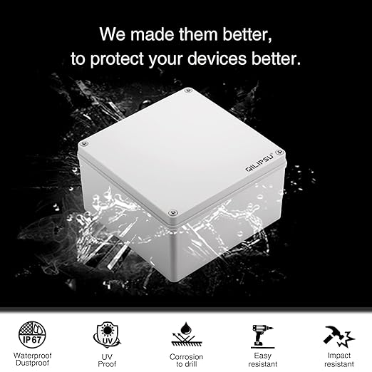 QILIPSU Outdoor Junction Box IP67 Waterproof Project Box ABS Plastic Weatherproof Electrical Enclosure Gray Cover (7.9"x7.9"x3.7")