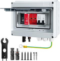 600V Solar DC PV Combiner Box, 1 String with Lightning Arrester Connector for On/Off Grid Solar Panel System, 1 Input 1 Out 32A Fuse, 63A Circuit Breaker, Waterproof ABS Enclosure