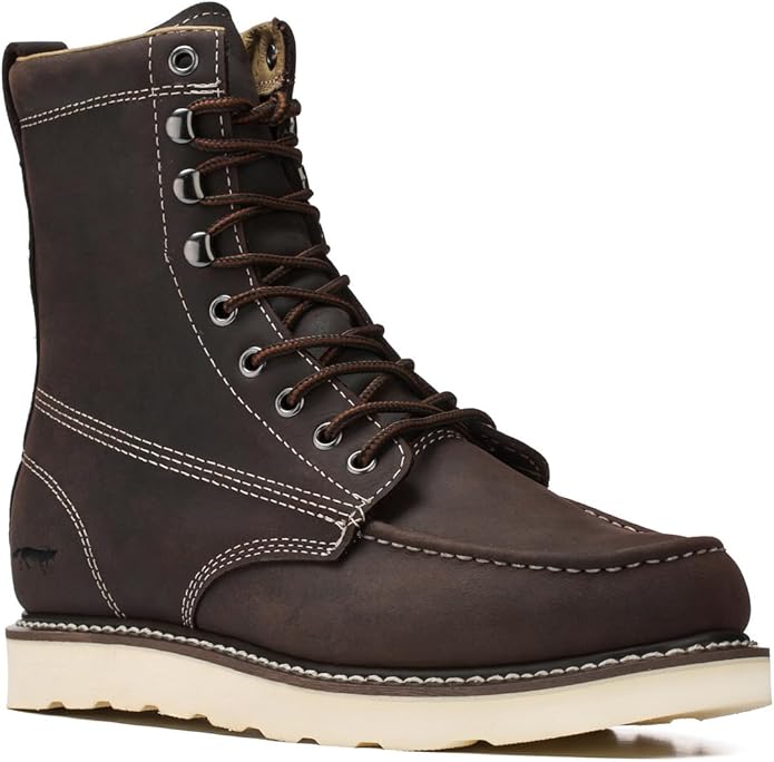 Golden Fox 8" Men's Moc Toe Wedge Comfortable Leather Work Boots, Goodyear Welt Construction, Industrial, Ironworker
