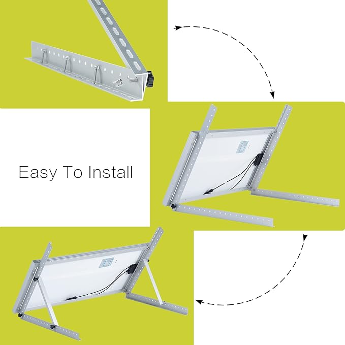 JJN 58" Solar Panel Mount, 0 to 90° Adjustable Solar Panel Mounting Brackets, Aluminum Stand Supports Single Panel from 100W to 400W with Foldable Tilt Legs for Flat roof, Ground,RV Boat