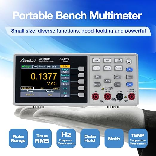 Abestop ADM1041 Multimeter, Bench Multimeter Tester, 1000V DC Voltage Tester and 10A AC/DC Current, True RMS, Resistance, Frequency, Capacitance, Diode, Continuity for Multiple Testing