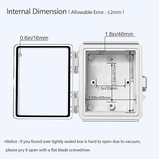 LeMotech Electrical Box, IP67 Waterproof Hinged Clear Cover Stainless Steel Latch Junction Box, ABS Plastic Electrical Enclosure with Mounting Plate,Wall Brackets, Cable Glands,4.7"x3.5"x2.7",Grey