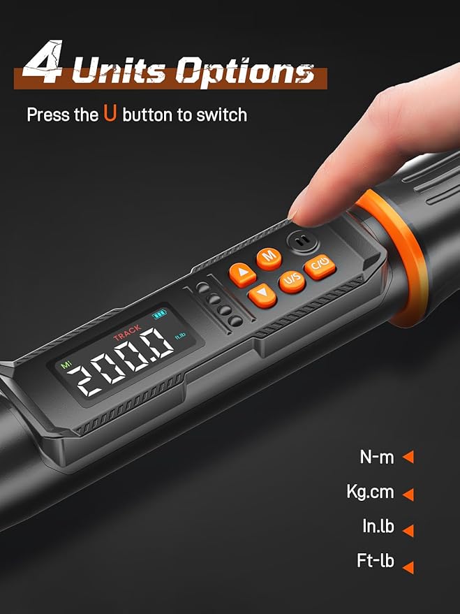 Digital Torque Wrench, 7.38-147.5 ft.lb/10-200 Nm, 1/2" Drive Inch Pound Torque Wrench Electronic with Buzzer & Colorful LED Indicator Cars Automotive