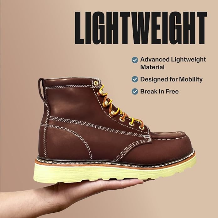 EverBoots Mens Work Boots for Men, Leather EverFit Lightweight Comfort Boot, Anti Slip & Shock Absorption, Soft Oil Grain, Goodyear Welt, Industrial Construction, Roofing, Electrician