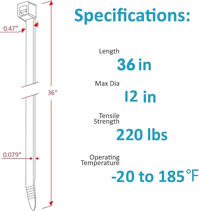 Long Zip Ties Heavy Duty 36 inch, 60PCS Large Zip Ties with 220 lbs Tensile Strength, Big Cable Ties, Industrial Durable Strong Wire Ties for Binding Fences, Awnings Tying Water Pipes