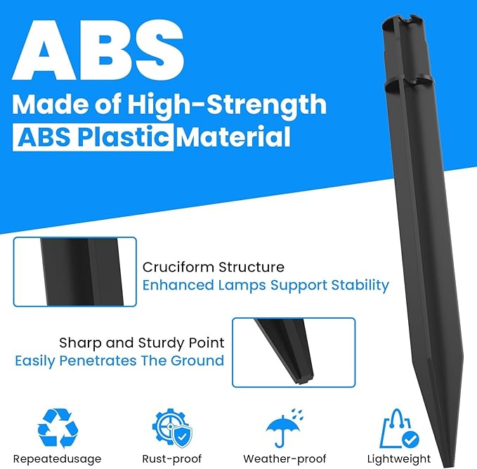 SDTC Tech 6-Pack ABS Ground Spikes (Only Fit for Round Pole of 0.83" Inside Diameter) Solar Torch Light Garden Plastic Ground Stakes for Garden Light Pathway Markers, 8.2 Inch Length