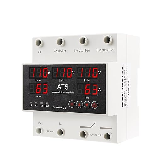 4P 63A 110V ATS Automatic Transfer Switch - L1 Priority Phase Selector, 50/60Hz, Din Rail Mount, CE Certified for Public, Inverter, Generator Use