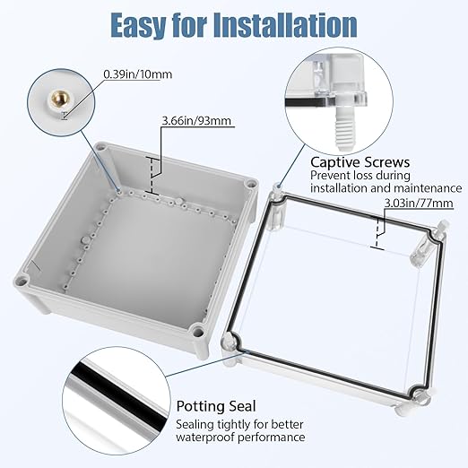 LeMotech Junction Box IP67 Waterproof Dustproof Electrical Box Project Box DIY Enclosure Gray with Transparent Clear Cover, External Size 11x11x7.1in (280x280x180mm)