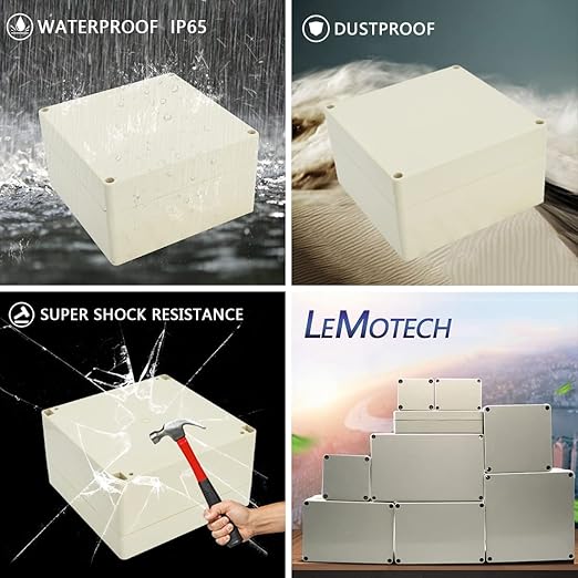 LeMotech Waterproof Dustproof IP65 ABS Plastic Junction Box Universal Electric Project Enclosure Pale Gray 6.3 x 6.3 x 3.54 inch (160 x 160 x 90 mm)
