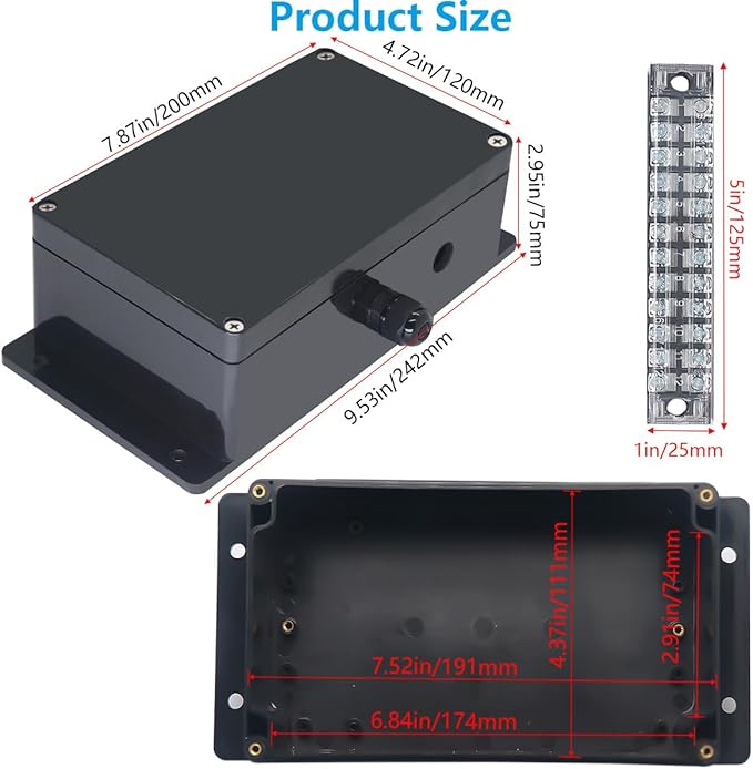 Project BoxI P67 Outdoor Waterproof box Electronic Junction Box with 15A 600V Barrier Terminal 2IN/2 Out Electrical Boxes 7.9x4.7x3inch