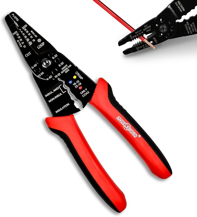 ANGELSWORD 8 inch Wire Stripper, Cable Stripper, Crimping Pliers, Wire Cutter, Wire Crimper, Multi-Function Hand Tool