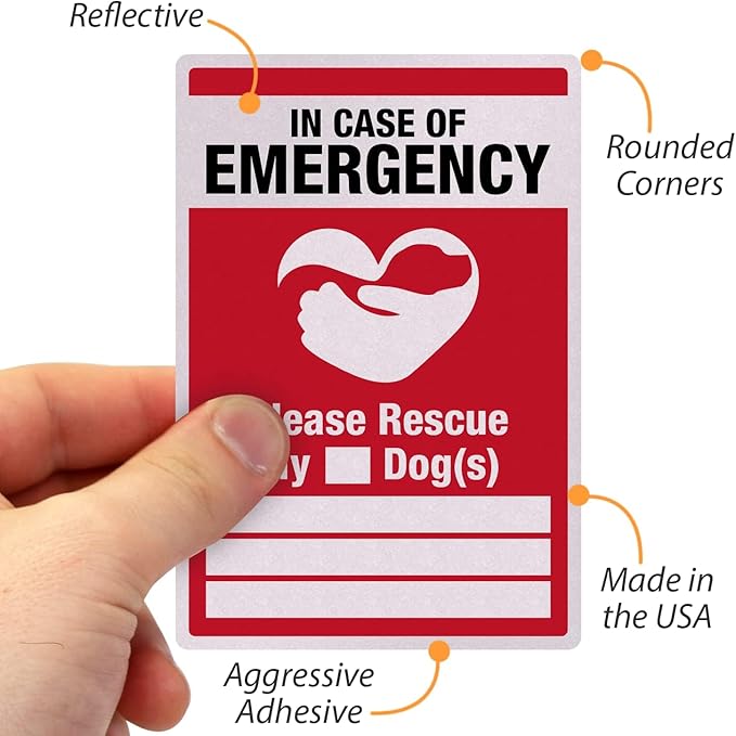 SmartSign “in Case of Emergency Please Rescue My Dogs Pet Rescue Decal Set | Two 2.75" x 4" & One 3.75" x 5.5" Engineer Grade Reflective Adhesive Labels, Made in USA