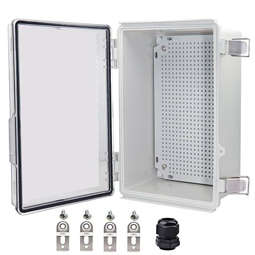 Waterproof Electrical Box, IP67 Junction Box Stainless Steel Latch Hinged Clear Cover Project Enclosure with Wall Bracket 11.8" x 7.87" x 5"