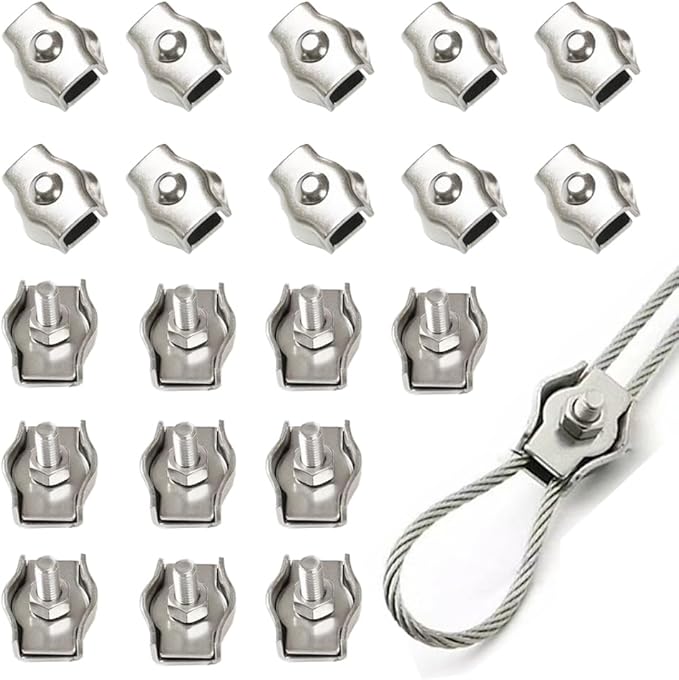 20 Pcs stainless steel simplex wire rope cable clamp/wire rope clamp（1/8 in. M3）