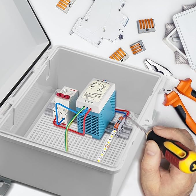 Waterproof Outdoor Electrical Box Junction Box Weatherproof IP67 ABS Plastic Enclosure Switch Router Project Box with Mounting Plate with Wall Bracket 2 Cable Glands Grey 16" x 12" x 7"