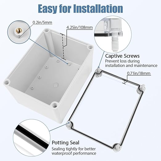 LeMotech Junction Box IP67 Waterproof Dustproof Electrical Box Project Box DIY Enclosure Gray with Transparent Clear Cover, External Size 7.9x5.9x5.1in (200x150x130mm)