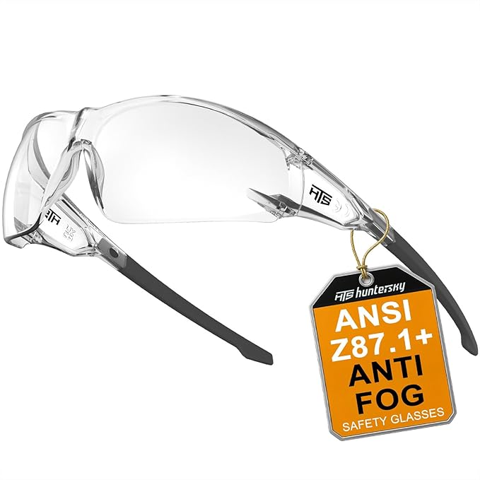HTS HUNTERSKY ANSI Z87.1 Anti-Fog Clear Safety Glasses Pickleball Youth Baseball Lab Chemistry Goggles Scratch Resistant