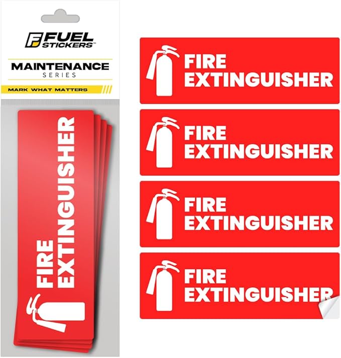 Fire Extinguisher Sticker for Business - Office, Commercial, Landlord (Short Term Rental) - High Visibility Fire Extinguisher Sign for Safety and Compliance. Size 6" x 2", 20 Labels
