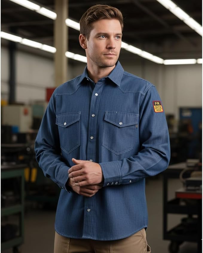 Flame Resistant FR Denim Shirt - 100% C - 7 oz