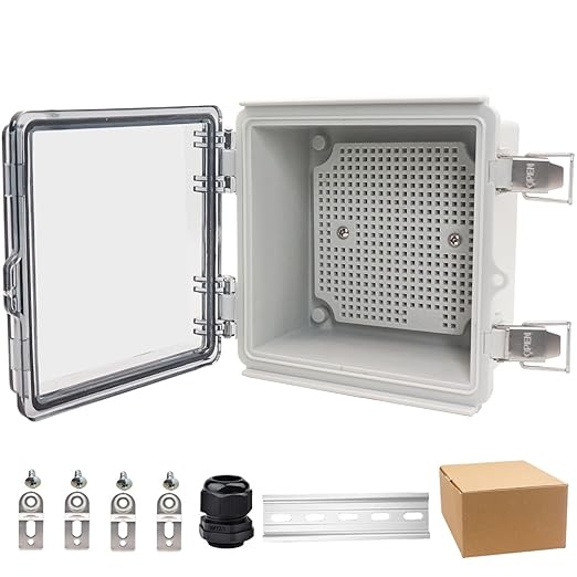 Waterproof Electrical Box, IP67 Junction Box Stainless Steel Latch Hinged Clear Cover Project Enclosure with Wall Bracket 5.9"x5.9"x3.5"