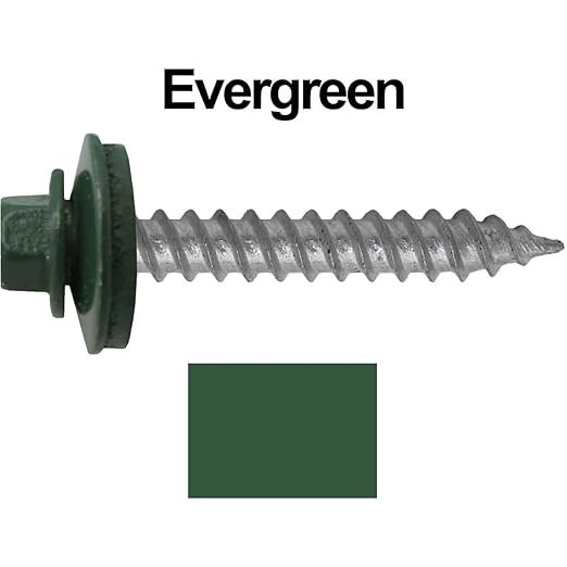Metal Roofing Screw: (250) 12 x 1-1/2" Evergreen Hex Sheet Metal Roof Screw. Sharp Point Metal to Wood siding Screws. 9/16" EPDM Washer.