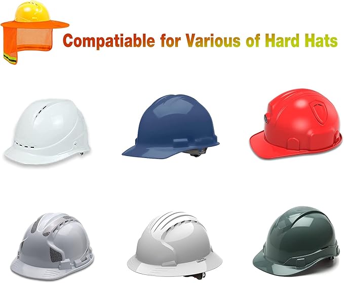 Hard Hat Sun Shade, High Visibility Sun Visor Neck Shade with Reflective Strip, Full Brim, Man & Woman (Hard Hat Not Included), Orange, 2 Pack