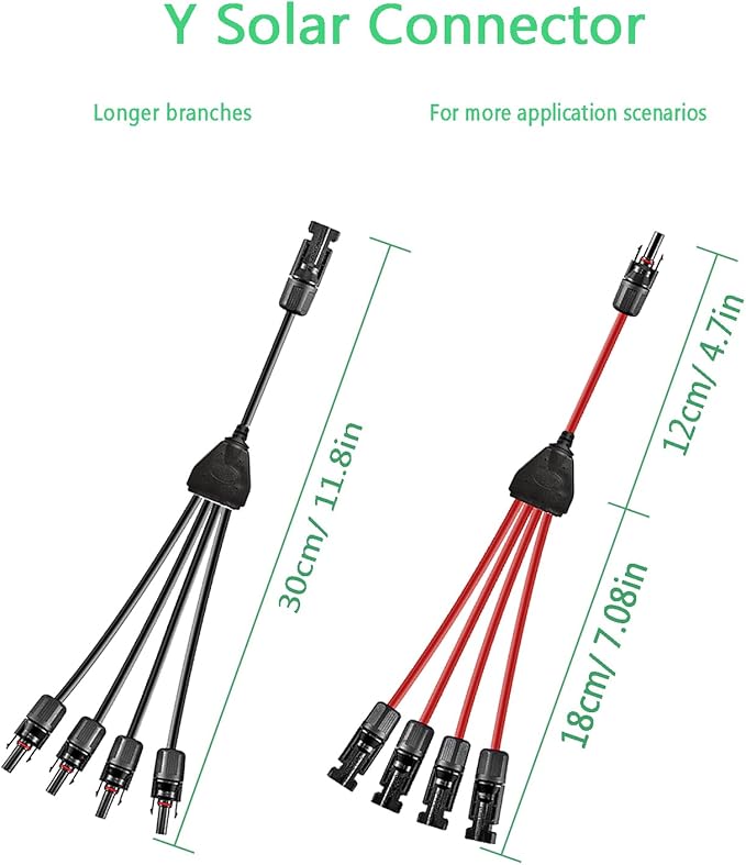 Y Solar Connector 1 to 4 Solar Y Branch Parallel Cable,Solar 1-4 Male Female Connector Adapter,10AWG 45A,Waterproof IP68 30CM Cable,for Solar Panels,Solar Cells,1 Pair(Y 1-4)