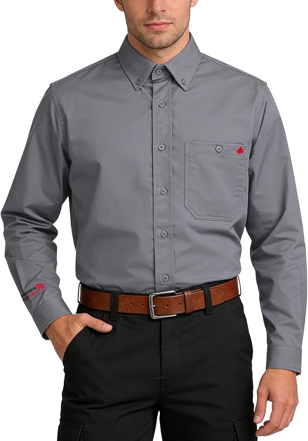 WORKWEYA FR Welding Shirts 7.5oz Cotton Button Down Flame Resistant Shirt for Men