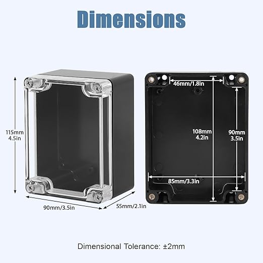 LeMotech Project Box ABS Plastic IP65 Waterproof Dustproof Electrical Junction Box with Clear Cover Outdoor Enclosure for Electronics, Black 4.5"x 3.5"x 2.1"(115x90x55mm)(Pack of 1)