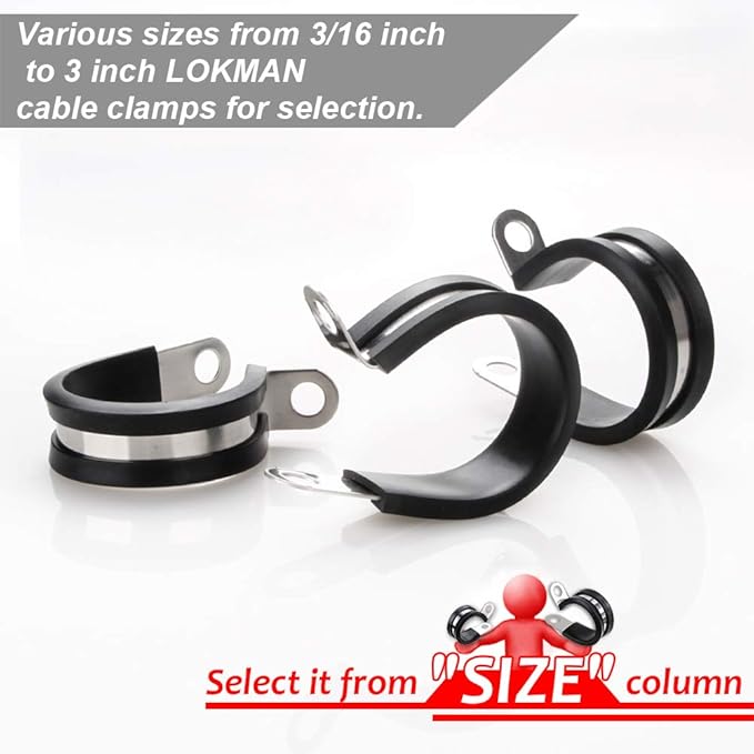 LOKMAN 12 Pack 1 Inch Stainless Steel Cable Clamp, Rubber Cushioned Metal Insulated Clamp, Tube Holder for Tube, Pipe or Wire Cord Installation
