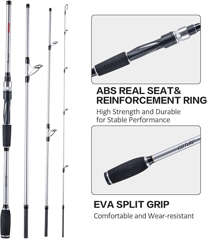 Goture Travel Fishing Rods, 4 Piece Fishing Pole with Case/Bag, Casting/Spinning Rod,Ultralight Fishing Baitcasting Rod 7ft for Saltwater Trout, Bass, Walleye, Pike