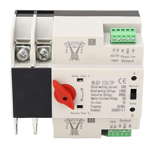 Power Automatic Transfer Switch 110v 100a 2p ATS Generator Changeover with Generator Switch Transfer Generator Transfer Switch