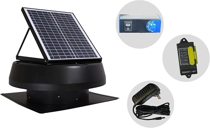 iLIVING 14" HYBRID Smart Thermostat Solar Roof Attic Exhaust Fan, 40-Watt, 1150 CFM, Cools up to 2900 Sq.Ft. Coverage Area, Black