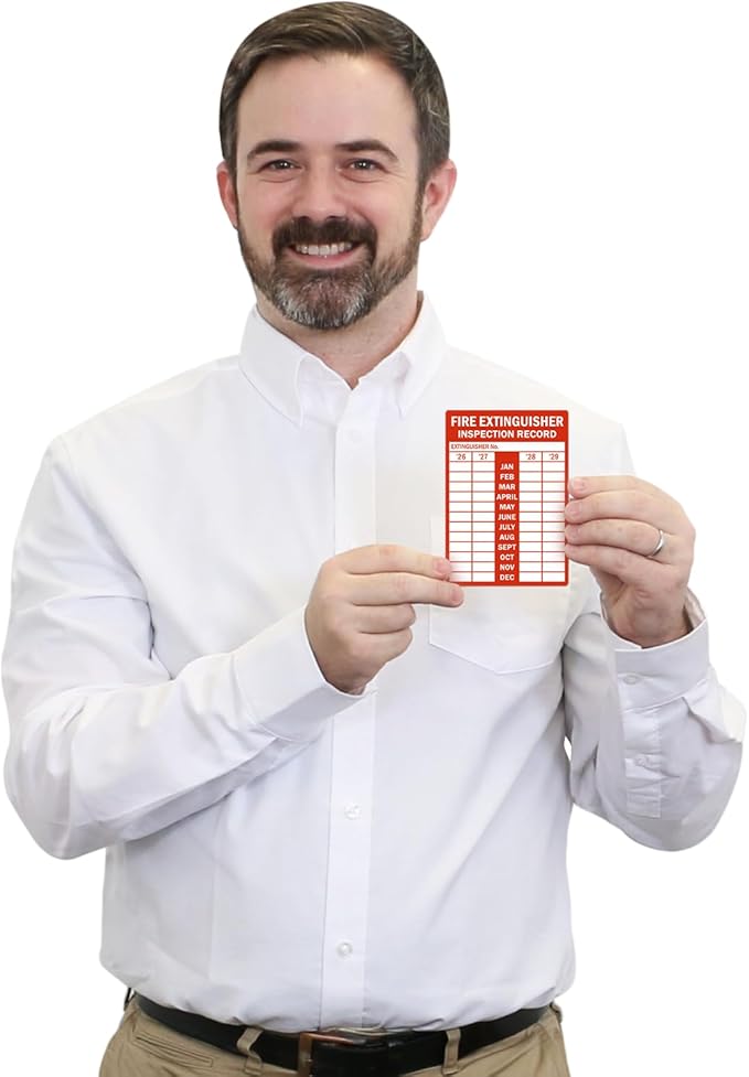 SmartSign “Fire Extinguisher Inspection Record” Pack of 5 Labels | 3.5" x 5" Laminated Vinyl Sticker, Made in USA