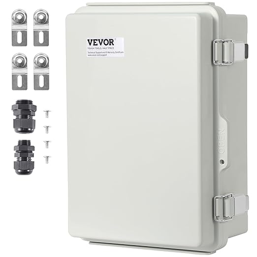 VEVOR Weather-Resistant Junction Box, Dimensions: 16.93x12.99x7.09 inches, Crafted from ABS Plastic with a Secure Hinged Lid and Stainless Steel Lock, IP67 Rated for Ultimate Dust and Water Protect