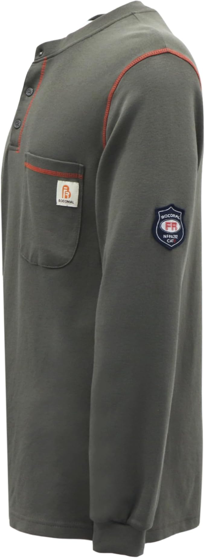 BOCOMAL FR Shirts Flame Resistant Henley Shirt NFPA2112/CAT2 7oz Men's Long Sleeve Fire Retardant Clothing