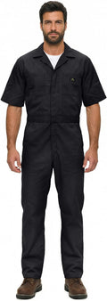 Natural Uniforms Mens Short Sleeve Zip Up Coverall, Stain and Wrinkle Resistant (Black, 3X-Large Tall)