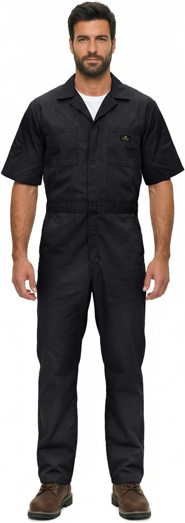 Natural Uniforms Mens Short Sleeve Zip Up Coverall, Stain and Wrinkle Resistant (Black, XX-Large)