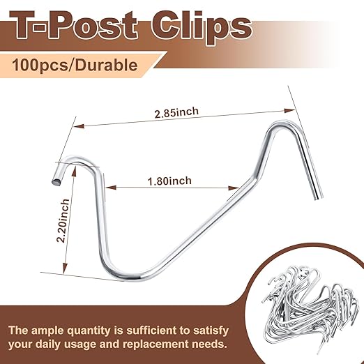 T-Post Clips (100pcs) Fence Wire Clips, Galvanized Steel Fence Clips, Time-Saving Convenient Pre-Cut Wire Ties