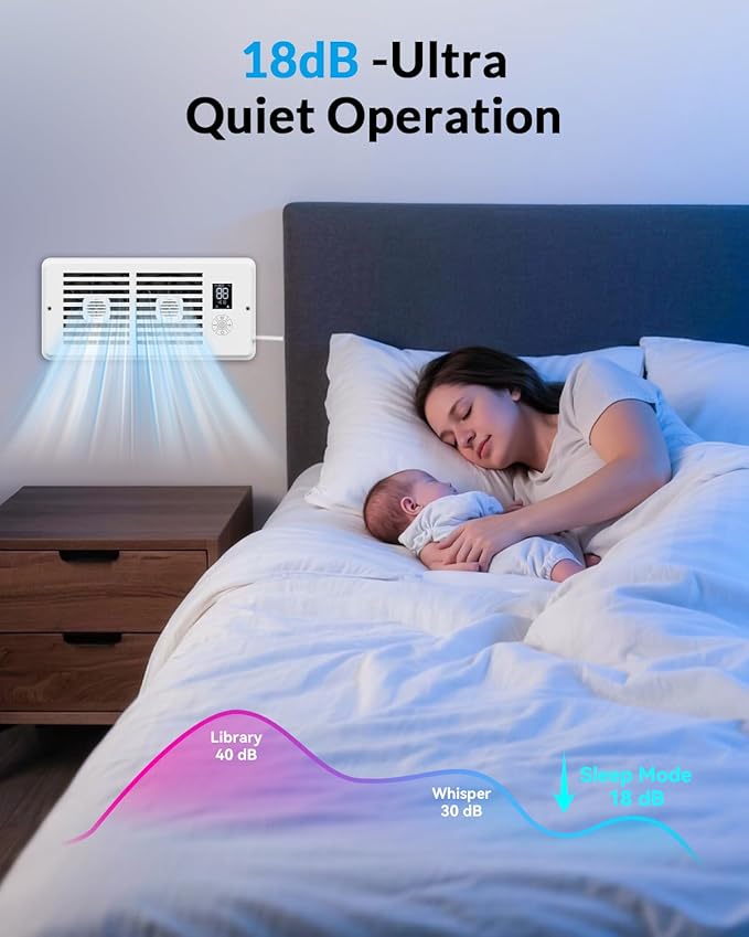 Register Booster Fan for 4” x 12” Air Registers, Quiet Operation, Helps Improve Heating & Cooling Airflow, 10-Speed Smart Vent Booster Fan with Remote for Bedrooms, Living Rooms & Older Homes