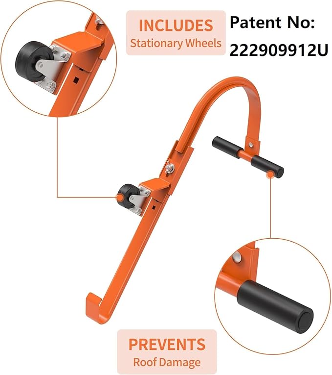 2 Pack Heavy Duty Ladder Roof Hook with Wheel Rubber Grip T-Bar for Damage Prevention,500 lbs Weight Ratin,Fast & Easy to Access Steep Roof