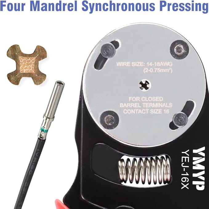 Deutsch Closed Barrel Crimper Size 16,4 Way Indent,8 Impression Type for Deutsch Solid Contacts Gage 18-14 AWG(YEJ-16X)