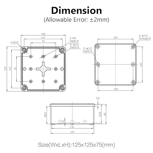 LeMotech Junction Box IP67 Waterproof Dustproof ABS Plastic Project Box for Electrical Outdoor Enclosure Gray 4.9 x 4.9 x 3 inch (125 x 125 x 75 mm),2 Pack
