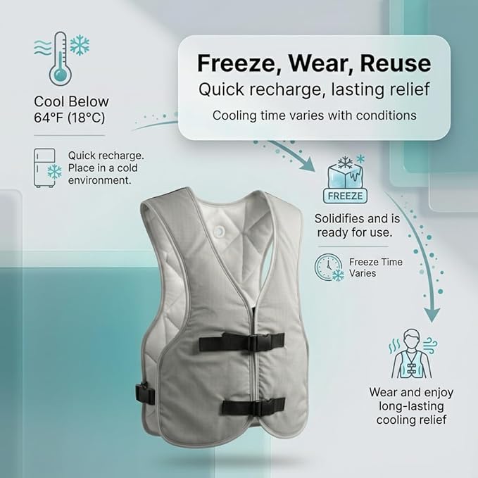 PCM Ice Vest for Men and Women - Adjustable Cooling Vest - Freezes in 30 Min - Special Phase Change Material (PCM) that Freezes Anywhere Under 64Deg - Off White