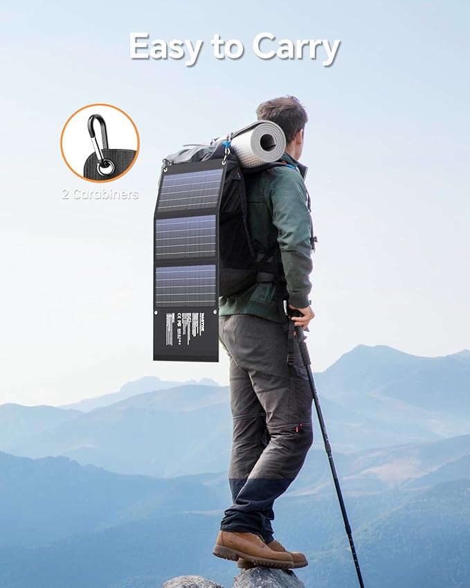 30W Portable Solar Panel 3 USB Ports Chargers (18V/1.6A Max), IP65 Waterproof Large-Capacity Storage Solar Panel, Fast Charging Foldable Panel for Camping,Hiking, Cell Phone,Tablet