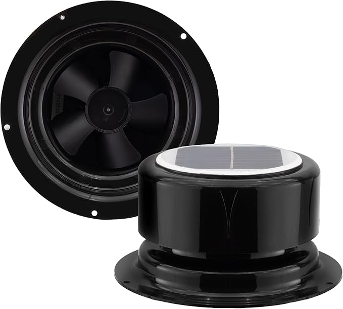RecPro RV Solar Ventilation Fan | Solar Powered Ceiling Vent with Fan | For RV, Marine, Camper, Shed, Trailer (Black)